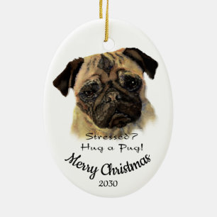 Anpassningsbar Dagen jul Hug en Pug Hund Roligt Of Julgransprydnad Keramik