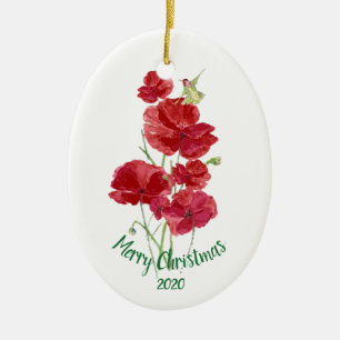 Anpassningsbar Dagen jul Hummingbird Red Poppies Julgransprydnad Keramik
