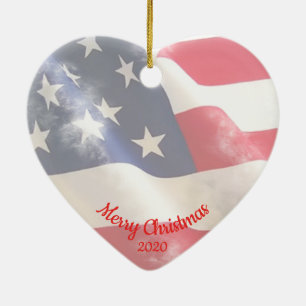 Anpassningsbar Dagen jul Kärlek USA flagga Julgransprydnad Keramik