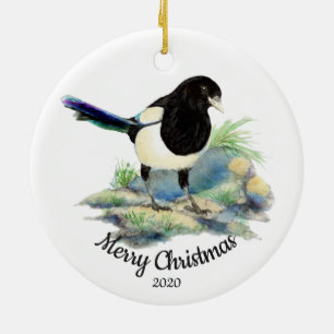 Anpassningsbar Dagen jul Magpie Garden Bird Julgransprydnad Keramik