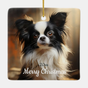 Anpassningsbar Dagen jul Papillon Hund Pet Animal Julgransprydnad Keramik