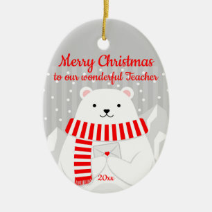 Anpassningsbar Dagen jul-Polar Bear Cute Vår lärar Julgransprydnad Keramik
