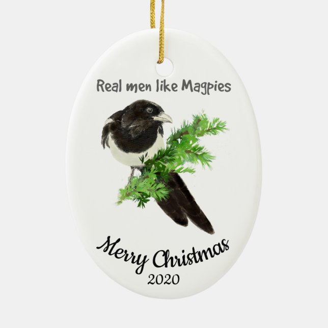 Anpassningsbar Dagen jul Real Manar som Magpies ro Julgransprydnad Keramik (Baksidan)