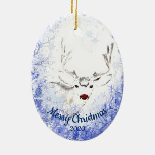 Anpassningsbar Dagen Jul Red Nposed Reindeer Rolig Julgransprydnad Keramik