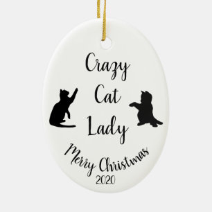 Anpassningsbar Dagen jul-Roligten Crazy Cat Dam Julgransprydnad Keramik