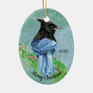 Anpassningsbar Dagen jul Stellar Jay Bird Art Julgransprydnad Keramik