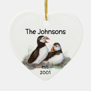 Anpassningsbar Dagen jul tillsammans Puffins Bird Julgransprydnad Keramik