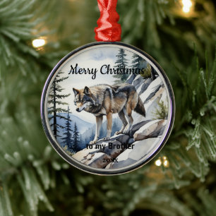 Anpassningsbar Dagen jul Varg Djurbroder Julgransprydnad Metall