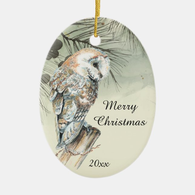 Anpassningsbar Dagen jul Vattenfärg Barn Uggla Julgransprydnad Keramik (Framsidan)