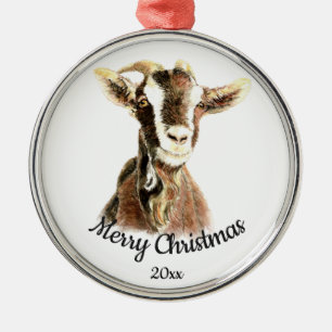 Anpassningsbar Dagen jul Vattenfärg Goat Farm Anim Julgransprydnad Metall