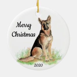 Anpassningsbar Dagen jul - vattenfärg Tysk Shepher Julgransprydnad Keramik