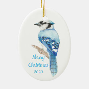 Anpassningsbar Dagen jul Watercolor Blue Jay Bird Julgransprydnad Keramik