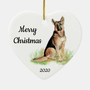 Anpassningsbar Dagen Jul Watercolor German Shepher Julgransprydnad Keramik