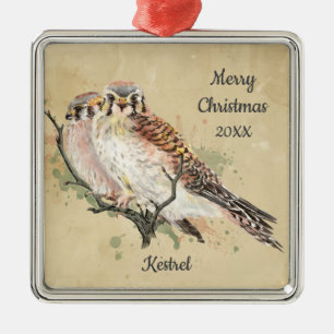Anpassningsbar Dagen Jul Watercolor Kestrel, Falco Julgransprydnad Metall