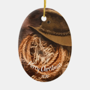 Anpassningsbar Dagen jul Western Cowboy Hat Lariat Julgransprydnad Keramik