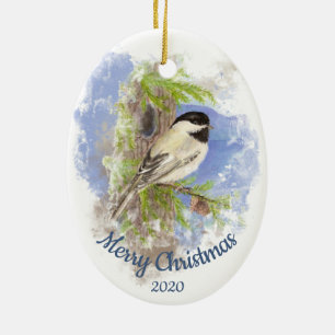Anpassningsbar Dagen julberget Chickadee Bird Julgransprydnad Keramik