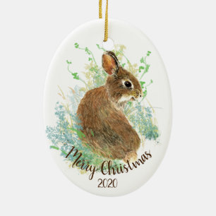 Anpassningsbar Dagen julfabrik Cute Bunny Rabbit Julgransprydnad Keramik