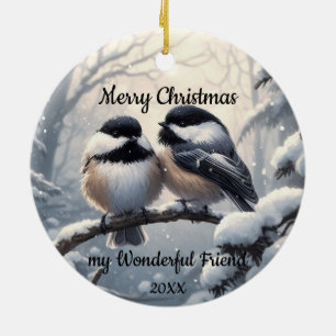 Anpassningsbar Dagen Julfriend Chickadee Birds Julgransprydnad Keramik