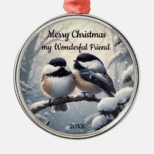 Anpassningsbar Dagen Julfriend Chickadee Birds Julgransprydnad Metall