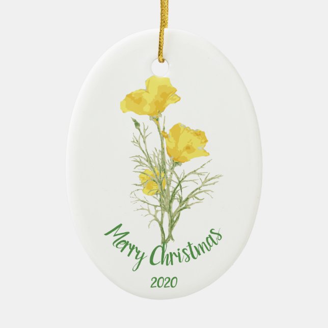 Anpassningsbar Dagen Kalifornien Poppy Flower Art Julgransprydnad Keramik (Framsidan)