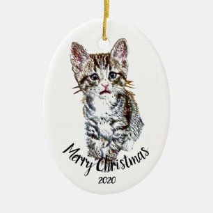 Anpassningsbar Dagen kattunge Animal God jul Julgransprydnad Keramik