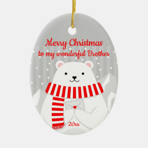 Anpassningsbar Dagen Polar Bear Cute Brother Julgransprydnad Keramik