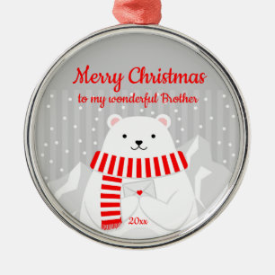 Anpassningsbar Dagen Polar Bear Cute Brother Julgransprydnad Metall