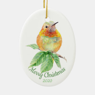 Anpassningsbar Dagen vid jul Vattenfärg Hummingbir Julgransprydnad Keramik