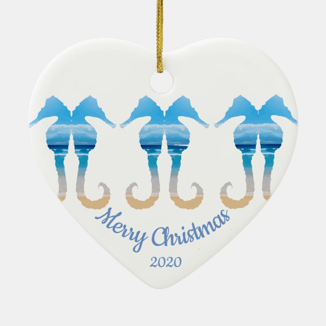 Anpassningsbar Dagen vid julboet Scene Sea Horses Julgransprydnad Keramik (Baksidan)