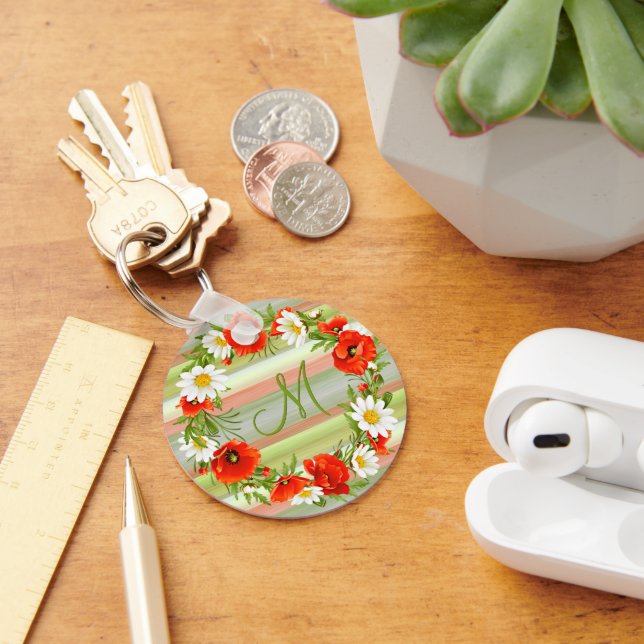 Anpassningsbar Daisy Doppies Monogram Flower WANAN Nyckelring (Skrivbord)