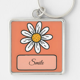 Anpassningsbar Daisy Keychain Cute Hand plockade F Fyrkantig Silverfärgad Nyckelring
