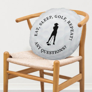 Anpassningsbar Dam Golfer Silhouette Cute Golf Bol Rund Kudde