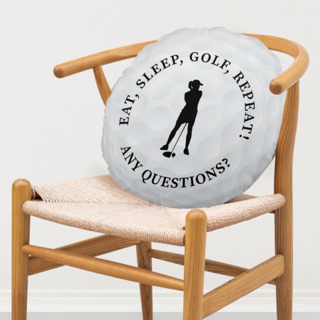 Anpassningsbar Dam Golfer Silhouette Cute Golf Bol Rund Kudde (Skapare uppladdad)