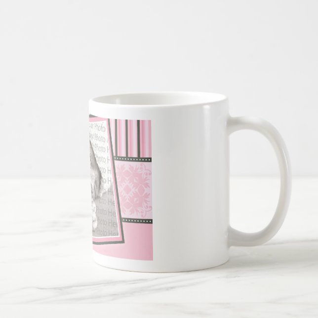 Anpassningsbar Damask & Rand Baby Photo Mugg:rosa Kaffemugg (Höger)