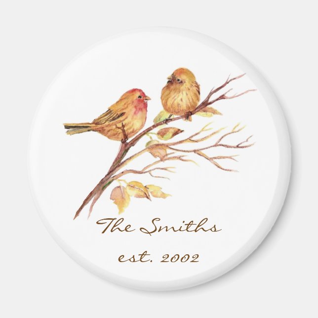 Anpassningsbar Date Family Monogram Cute Sparrow B Magnet (Framsidan)