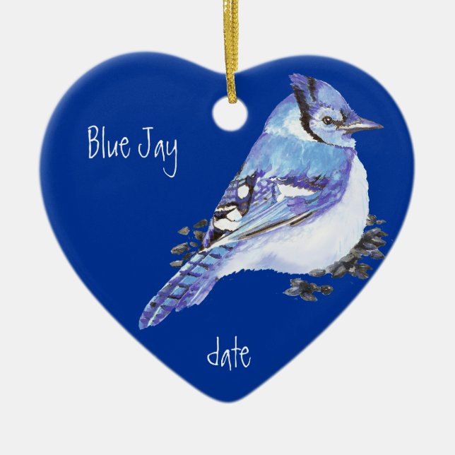 Anpassningsbar Dated Blue Jay Bird Animal Julgransprydnad Keramik (Framsidan)