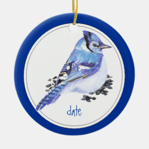 Anpassningsbar Dated Blue Jay Bird Animal Julgransprydnad Keramik