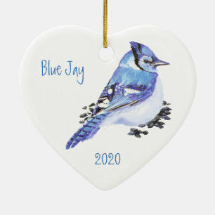 Anpassningsbar Dated Blue Jay Bird Watercolor Art Julgransprydnad Keramik