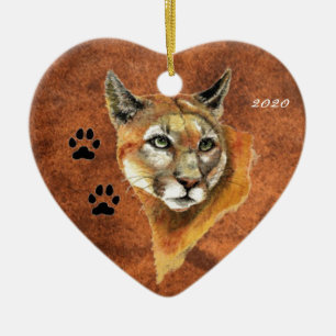 Anpassningsbar, Dated Cougar, Puma, Mountain Lejon Julgransprydnad Keramik