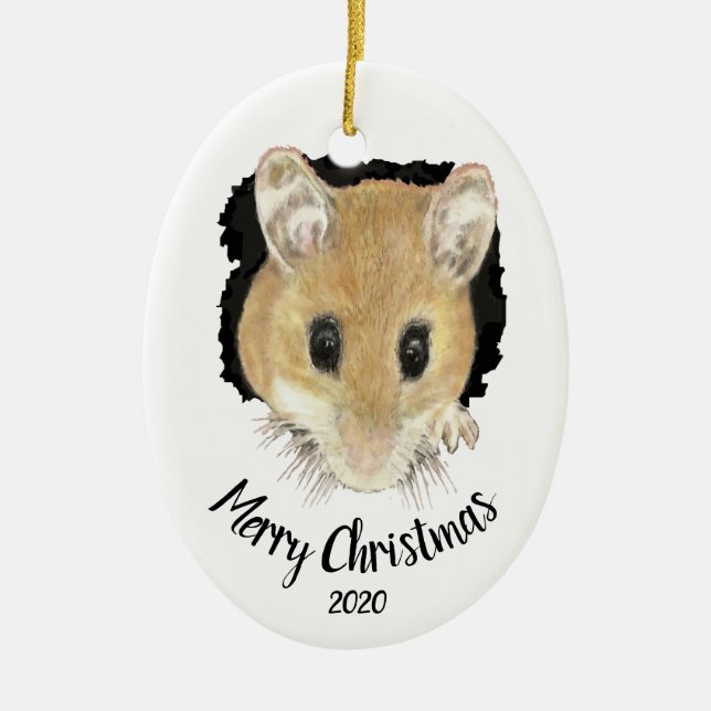 Anpassningsbar Dated Cute Mouse Peeking God jul Julgransprydnad Keramik (Framsidan)