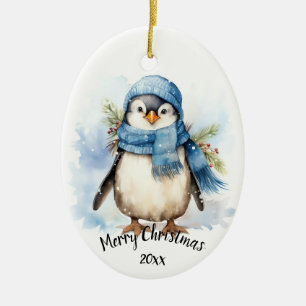 Anpassningsbar Dated Cute Winter Penguin Bird-jul Julgransprydnad Keramik