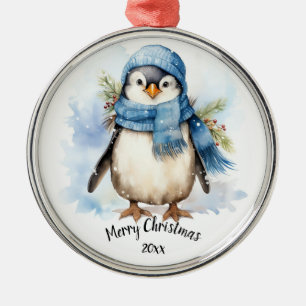 Anpassningsbar Dated Cute Winter Penguin Bird-jul Julgransprydnad Metall