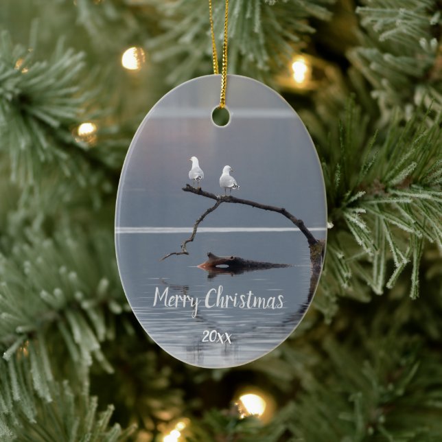 Anpassningsbar Dated Fiskmås Bird Animal Wildlife Julgransprydnad Keramik (Träd)