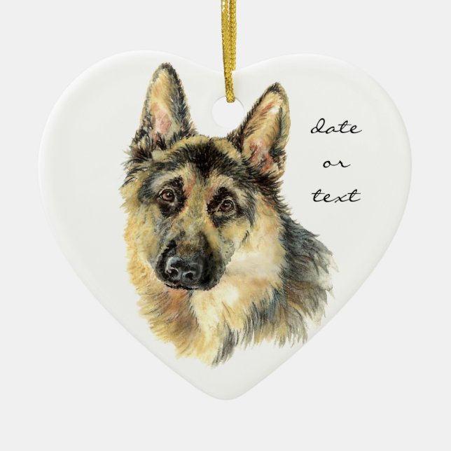 Anpassningsbar Dated German Shepherd, Hund Pet, An Julgransprydnad Keramik (Framsidan)