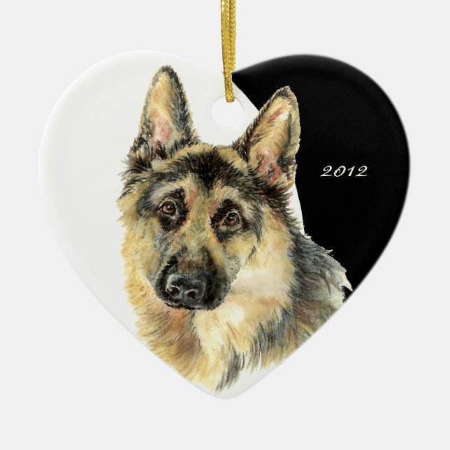 Anpassningsbar Dated German Shepherd Pet Hund Julgransprydnad Keramik (Framsidan)