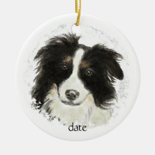 Anpassningsbar Dated Gräns Collie, Hund Pet, Anima Julgransprydnad Keramik