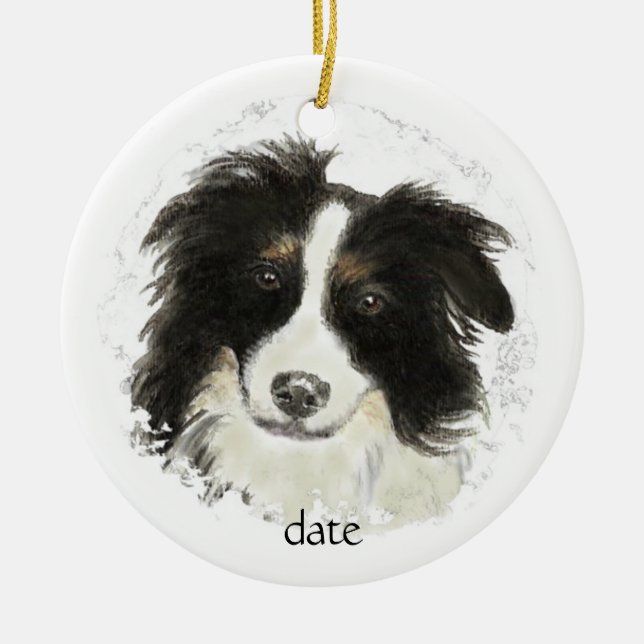Anpassningsbar Dated Gräns Collie, Hund Pet, Anima Julgransprydnad Keramik (Framsidan)