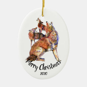 Anpassningsbar Dated Howling Coyotes God jul Julgransprydnad Keramik