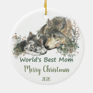 Anpassningsbar Dated jul World's Best Mamma Varg A Julgransprydnad Keramik