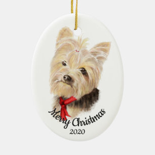 Anpassningsbar Dated jul Yorkshire Terrier Hund Pe Julgransprydnad Keramik